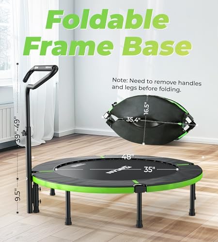 BCAN 40"/48" Foldable Mini Trampoline for Adults Indoor Workout | BCAN U/T Adjustable Foam Handle Rebounder Trampoline