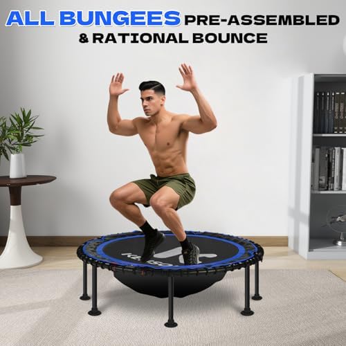 450/550 Lbs Quiet Indoor Mini Trampoline for Adults | Fitness Gym Workout | 40/48" Foldable Rebounder Trampoline with Bu