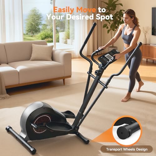 Elliptical Machine for Home Workouts with 14 Resistance Levels, Quiet Magnetic Drive, Pulse Rate Monitor | Elliptical T