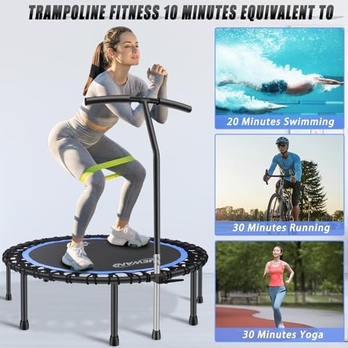 NEWAN Silent Mini Trampoline for Adults - 40" to 48" Diameter, Max Limit 330lbs, Silent Bungee Rebounder Jumping Cardio