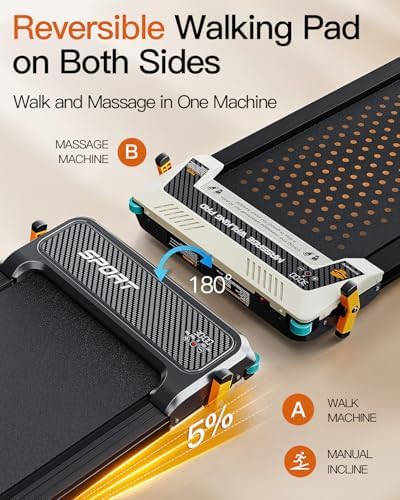 FUNRAY Versatile Walking Pad Treadmill with Incline - Dual-Sided Under Desk Treadmill with Foot Massage for Home & Offi