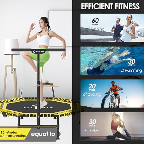 CLORIS 38in/48in Folding Trampoline for Adults with Adjustable Foam Handle - Max Load 450lbs Safety Padded Cover Best Gi