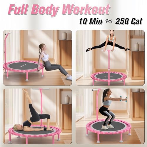 Global Recycled Standard Foldable Mini Trampoline for Adults & Kids 40" 450lbs Capacity T-Shaped Adjustable Bar Indoor F