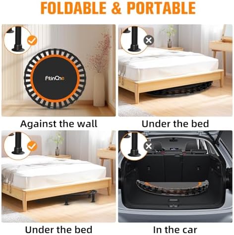 48" Foldable Mini Trampoline for Adults and Kids | Durable Bungee Band | 330lbs Load Capacity | Portable Exercise Reboun