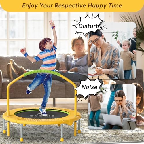 CLORIS 38in/48in Folding Trampoline for Adults with Adjustable Foam Handle - Max Load 450lbs Safety Padded Cover Best Gi