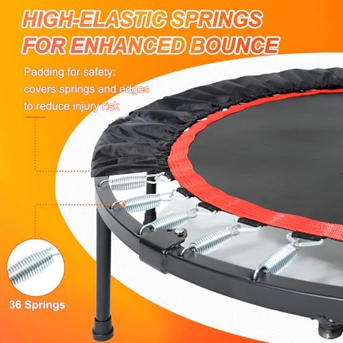Foldable Mini Trampoline for Adults | Load 330lbs | 40"/48" Rebounder | Durable Bungee Band | Adjustable Foam Handle | H