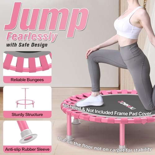 Global Recycled Standard Foldable Mini Trampoline for Adults & Kids 40" 450lbs Capacity T-Shaped Adjustable Bar Indoor F