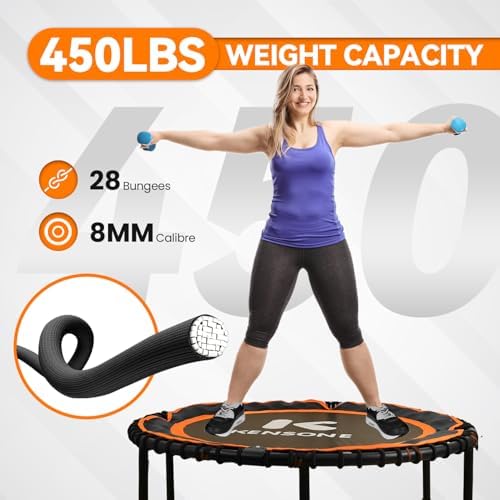 450/550 Lbs Quiet Indoor Mini Trampoline for Adults | Fitness Gym Workout | 40/48" Foldable Rebounder Trampoline with Bu
