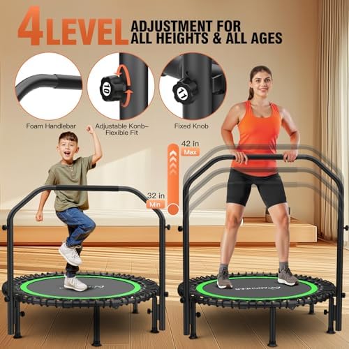 Ancheer Bungee Rebounder Trampoline, Foldable Fitness Trampoline with Resistance Ropes, 450-550LBS Capacity, Safe for Ho