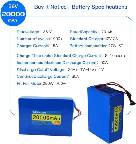 36V Lithium Battery 8Ah T-Plug XT60 Connector BMS Charges 2A for 250-1000W Ebike Kit | 36V Ebike 8Ah Lithium Battery wi