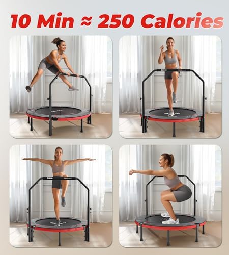 BCAN 40"/48" Foldable Mini Trampoline for Adults Indoor Workout | BCAN U/T Adjustable Foam Handle Rebounder Trampoline