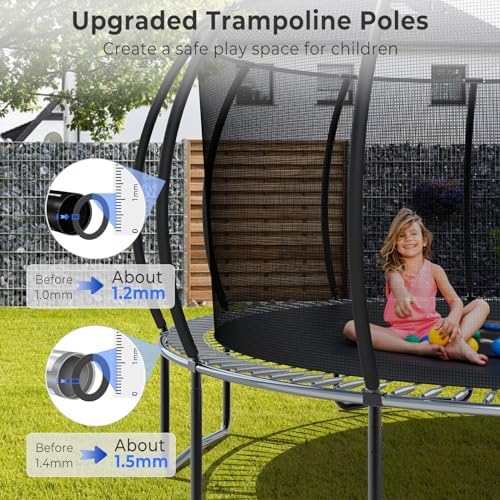 Lyromix 12-16FT Trampoline with Basketball Hoop and Lights for Kids and Adults | Lyromix Recreational Trampoline with S