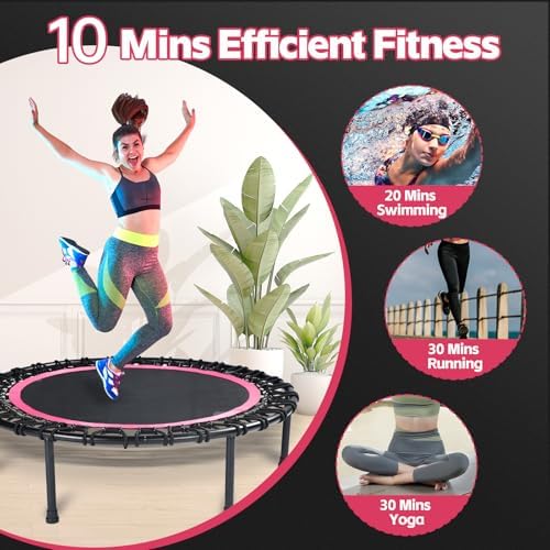 Mini Fitness Trampoline with Bungees - Stable & Quiet Rebounder for Adults