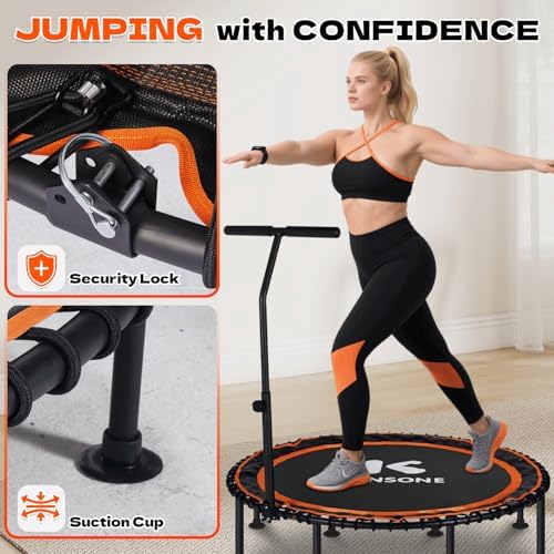 450/550 Lbs Quiet Indoor Mini Trampoline for Adults | Fitness Gym Workout | 40/48" Foldable Rebounder Trampoline with Bu