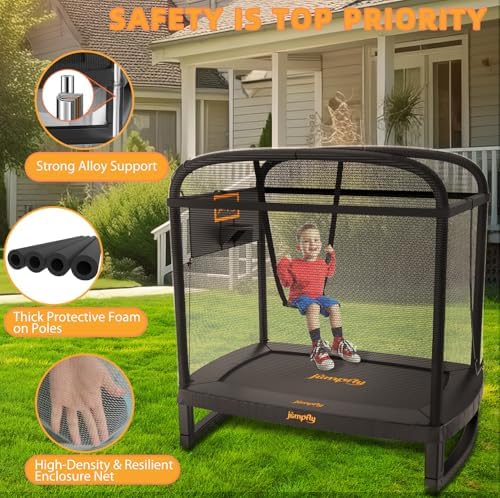 Jumpfly 6FT Rectangle Trampoline for Kids and Toddlers with Swing and Basketball Hoop, ASTM Approved | Jumpfly 6FT Rect
