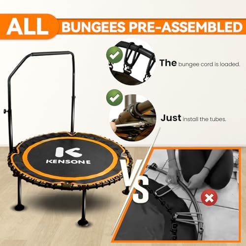 450/550 Lbs Quiet Indoor Mini Trampoline for Adults | Fitness Gym Workout | 40/48" Foldable Rebounder Trampoline with Bu