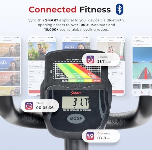 Sunny Health & Fitness Smart Upright Elliptical w/Pulse Sensor for Home Exercise, Indoor Full-Body Cross-Training Machin