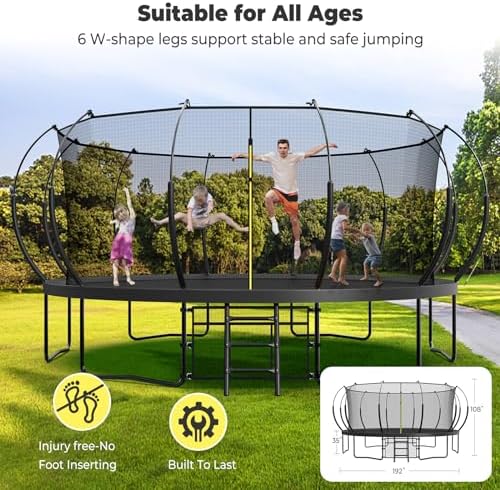 Lyromix 12 14 15 16FT Outdoor Trampolines for Kids and Adults | Lyromix Pumpkin Trampolin with Curved Poles for Kids an