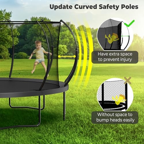 Lyromix 12 14 15 16FT Outdoor Trampolines for Kids and Adults | Lyromix Pumpkin Trampolin with Curved Poles for Kids an