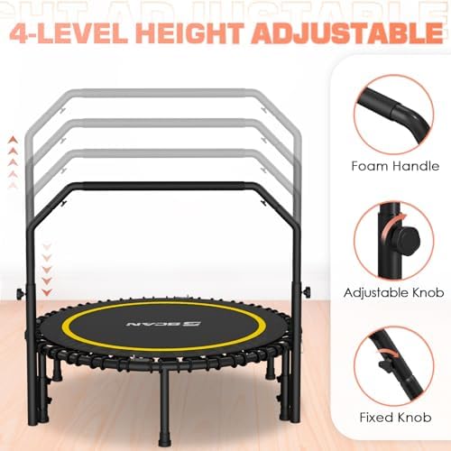 BCAN 40"/48" Mini Rebounder Trampoline for Adults with Bar: Whole-Body Workout & Relaxation at Home, Stable & Quiet, Adj