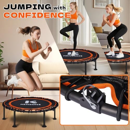 450/550 Lbs Quiet Indoor Mini Trampoline for Adults | Fitness Gym Workout | 40/48" Foldable Rebounder Trampoline with Bu