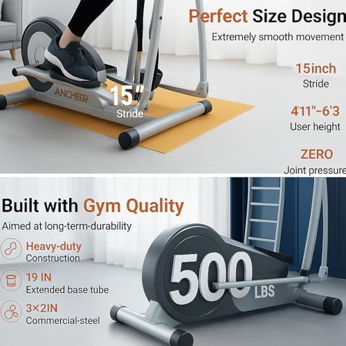 ANCHEER Elliptical Exercise Machine for Home Gym, Ultra-Silent Elliptical Trainer with Pulse Rate Grips, Smooth Resistan