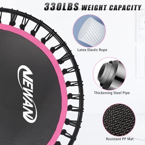 NEWAN Silent Mini Trampoline for Adults - 40" to 48" Diameter, Max Limit 330lbs, Silent Bungee Rebounder Jumping Cardio