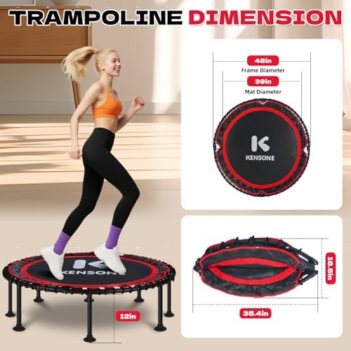 450/550 Lbs Quiet Indoor Mini Trampoline for Adults | Fitness Gym Workout | 40/48" Foldable Rebounder Trampoline with Bu