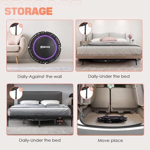 BCAN Durable 450LBS/550LBS Foldable Mini Trampoline for Adult Indoor/Outdoor Workout