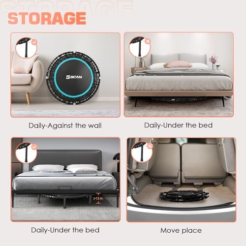 BCAN 40"/48" Mini Rebounder Trampoline for Adults with Bar: Whole-Body Workout & Relaxation at Home, Stable & Quiet, Adj