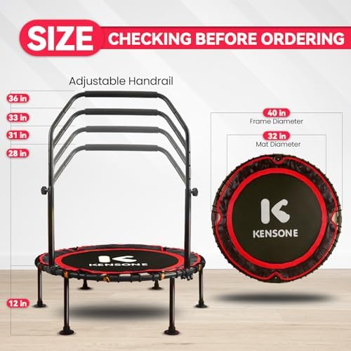 450/550 Lbs Quiet Indoor Mini Trampoline for Adults | Fitness Gym Workout | 40/48" Foldable Rebounder Trampoline with Bu