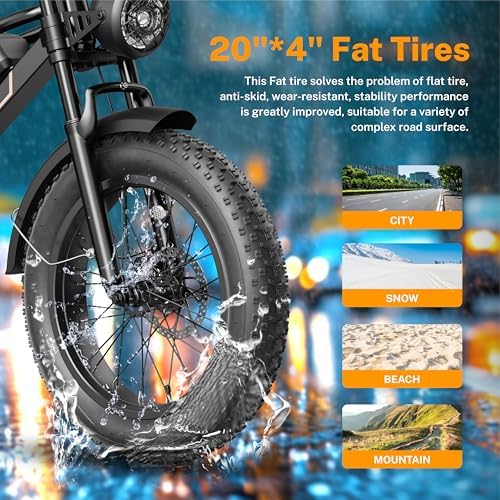 Electric Bike for Adults, 2000W/1500W Peak Motor, All Terrain Ebike Electric Bike for Adults, 20"/16" Fat Tire Ebike,