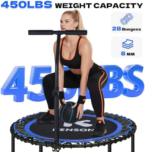 450/550 Lbs Quiet Indoor Mini Trampoline for Adults | Fitness Gym Workout | 40/48" Foldable Rebounder Trampoline with Bu
