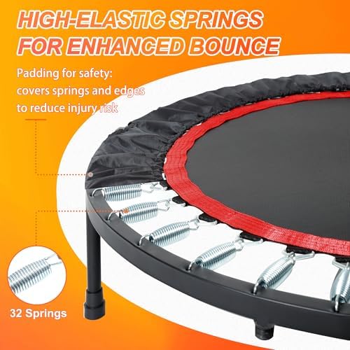 Foldable Mini Trampoline for Adults | Load 330lbs | 40"/48" Rebounder | Durable Bungee Band | Adjustable Foam Handle | H