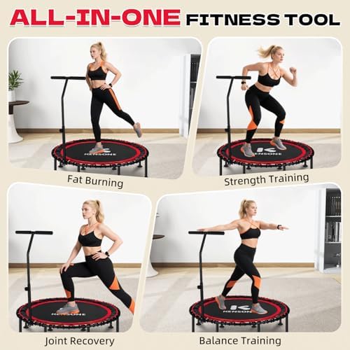 450/550 Lbs Quiet Indoor Mini Trampoline for Adults | Fitness Gym Workout | 40/48" Foldable Rebounder Trampoline with Bu
