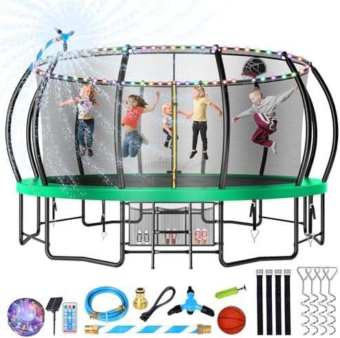 Lyromix 12-16FT Trampoline with Basketball Hoop and Lights for Kids and Adults | Lyromix Recreational Trampoline with S