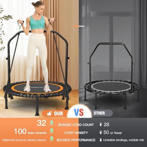 ANCHEER 450lbs Max Load Indoor Trampoline for Adults, Exercise at Home or in the Gym with 4 Level Adjustable Handle and