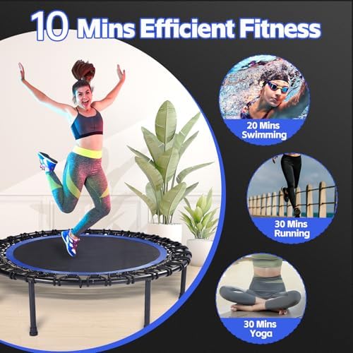 Mini Fitness Trampoline with Bungees - Stable & Quiet Rebounder for Adults