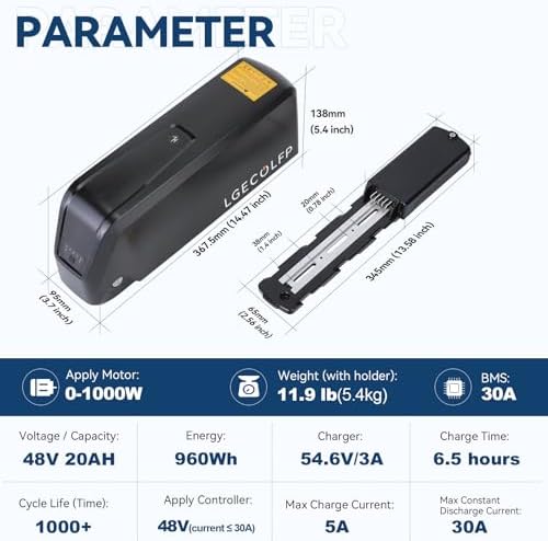 36V 48V 52V Ebike Battery 15Ah 20Ah Lithium Battery for 0-1200W Electric Bike with Fast Charger and BMS, LED Indicator,
