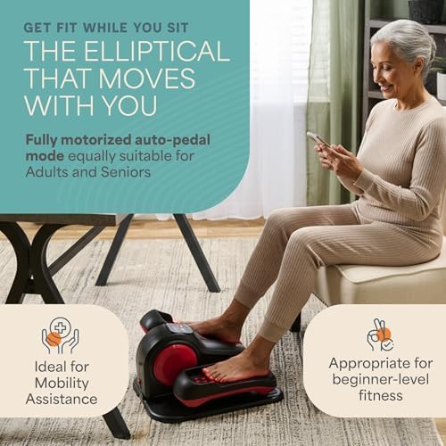 Lifepro Quiet Elliptical Exercise Machine for Seniors & Adults, Seated Pedal Exerciser, Home & Office Use, Portable Red