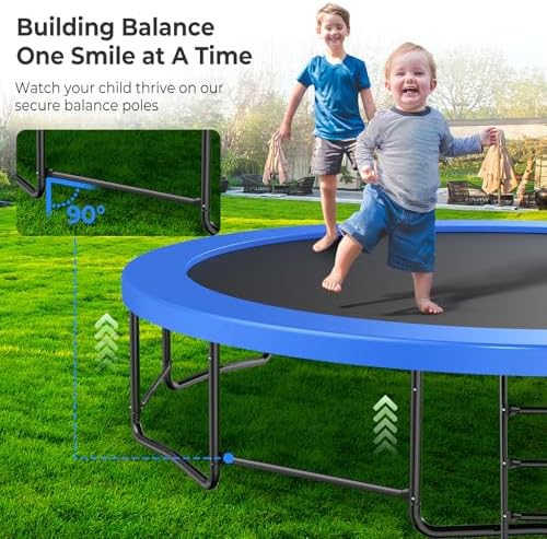 Lyromix 12 14 15 16FT Outdoor Trampolines for Kids and Adults | Lyromix Pumpkin Trampolin with Curved Poles for Kids an