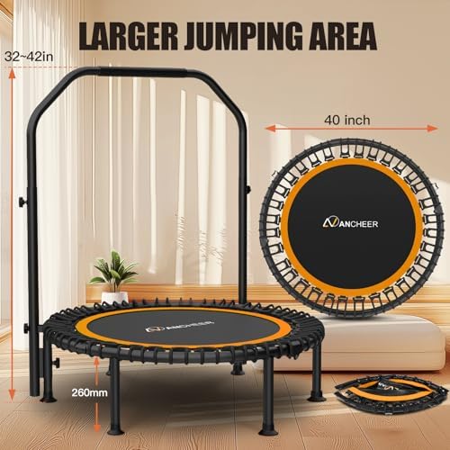 Ancheer Bungee Rebounder Trampoline, Foldable Fitness Trampoline with Resistance Ropes, 450-550LBS Capacity, Safe for Ho