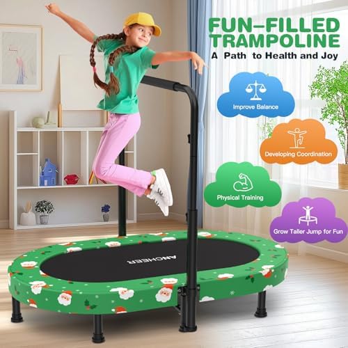 ANCHEER Mini Trampoline for Kids & Toddlers - Indoor/Outdoor Rebounder with Adjustable Handle ANCHEER 56'' Safe Oval Fit