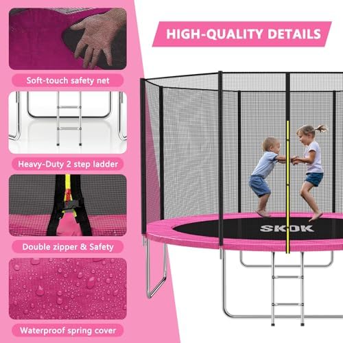 SKOK Kids Outdoor Trampoline, 400LBS ASTM Approved Net Trampoline, Kid Friendly, Outdoor Play, Durable and Safe, 12ft Di