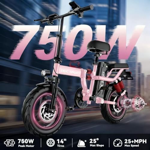 Peak 750W Motor 48V 20Ah Folding Electric Bike for Adults UL2849 | 45 Miles Range 14'' Lightweight Adults Electric Bike