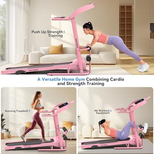 ANCHEER 2025 Upgrade |5HP Portable Treadmill with Sit Up Bench for Home Fitness Lovers | ANCHEER Foldable Treadmill wit