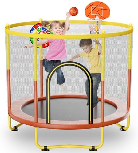 Indoor Trampoline 6FT for Kids, Safety Net & Hoop, Ages 1-8 Gifts