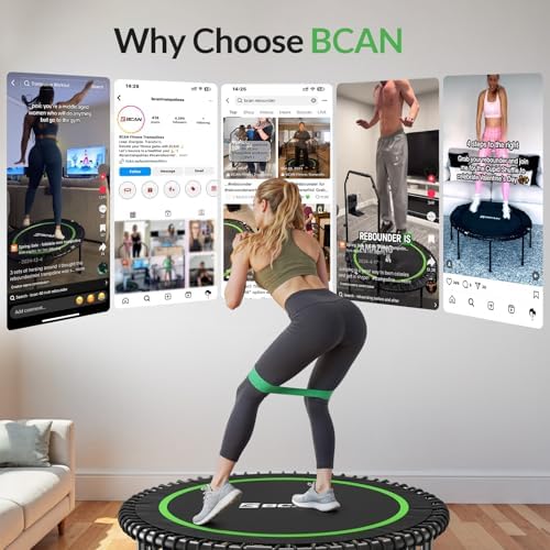 BCAN Durable 450LBS/550LBS Foldable Mini Trampoline for Adult Indoor/Outdoor Workout