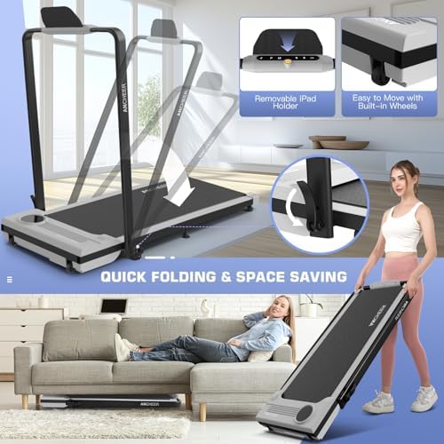 ANCHEER Under Desk Treadmill with Incline and Handle Bar for Home Office | ANCHEER 4 in 1 Folding Treadmill with LED Di
