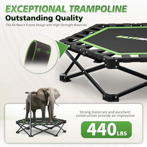EAST MOUNT 42" Folding Fitness Trampoline for Adults, Foldable Mini Trampoline with Handle, Max Load 440lbs